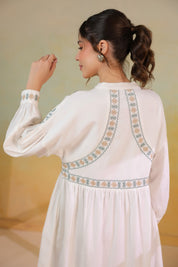 Women’s Cotton Linen White Color Embroidered Dress
