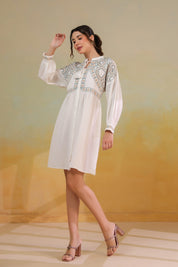 Women’s Cotton Linen White Color Embroidered Dress