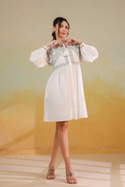 Women’s Cotton Linen White Color Embroidered Dress