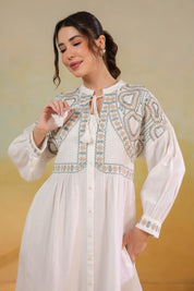 Women’s Cotton Linen White Color Embroidered Dress