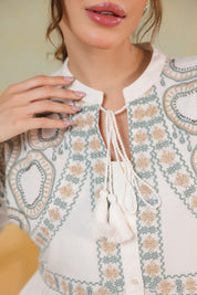 Women’s Cotton Linen White Color Embroidered Dress