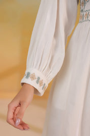 Women’s Cotton Linen White Color Embroidered Dress