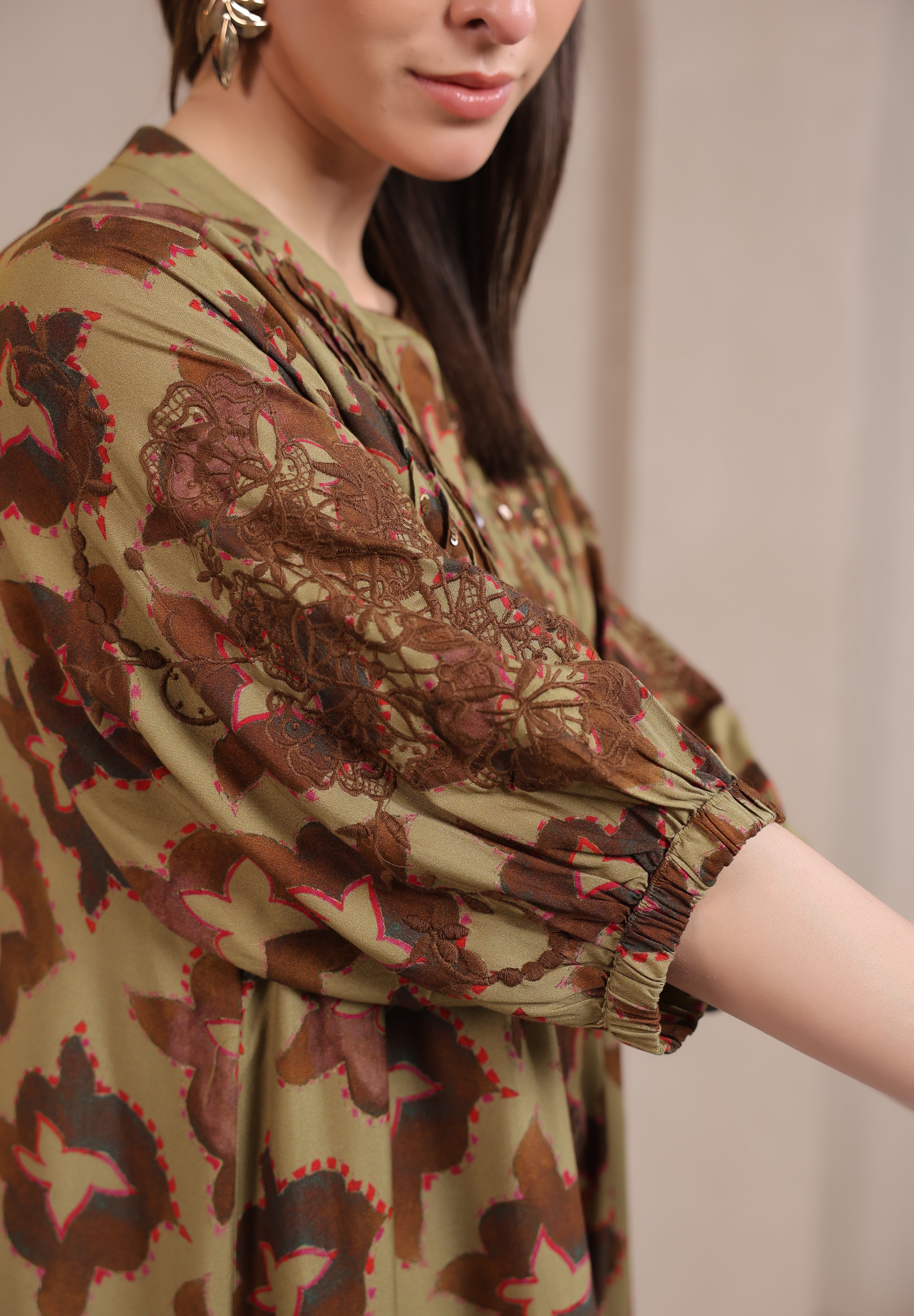Women's Green Embroidered & Beads Work Rayon Mini Dress