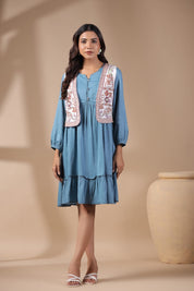 Women Floral Crop Open Front Jacket with Embroidered