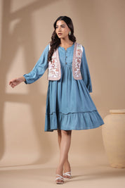 Women Floral Crop Open Front Jacket with Embroidered