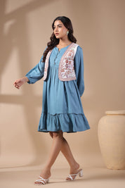 Women Floral Crop Open Front Jacket with Embroidered