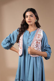 Women Floral Crop Open Front Jacket with Embroidered