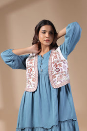 Women Floral Crop Open Front Jacket with Embroidered
