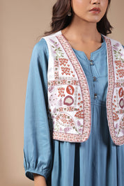 Women Floral Crop Open Front Jacket with Embroidered