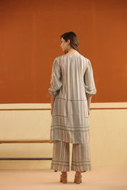 Beige Striped Viscose Santoon Kurti & Pant Set for Women - Nyaro