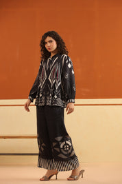 Black Printed Viscose Santoon Shirt & Pant Co - Ord Set for Women - Nyaro