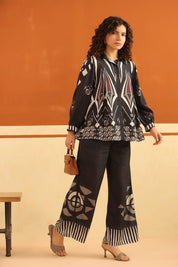 Black Printed Viscose Santoon Shirt & Pant Co - Ord Set for Women - Nyaro
