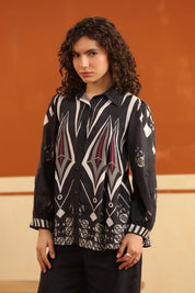 Black Printed Viscose Santoon Shirt & Pant Co - Ord Set for Women - Nyaro