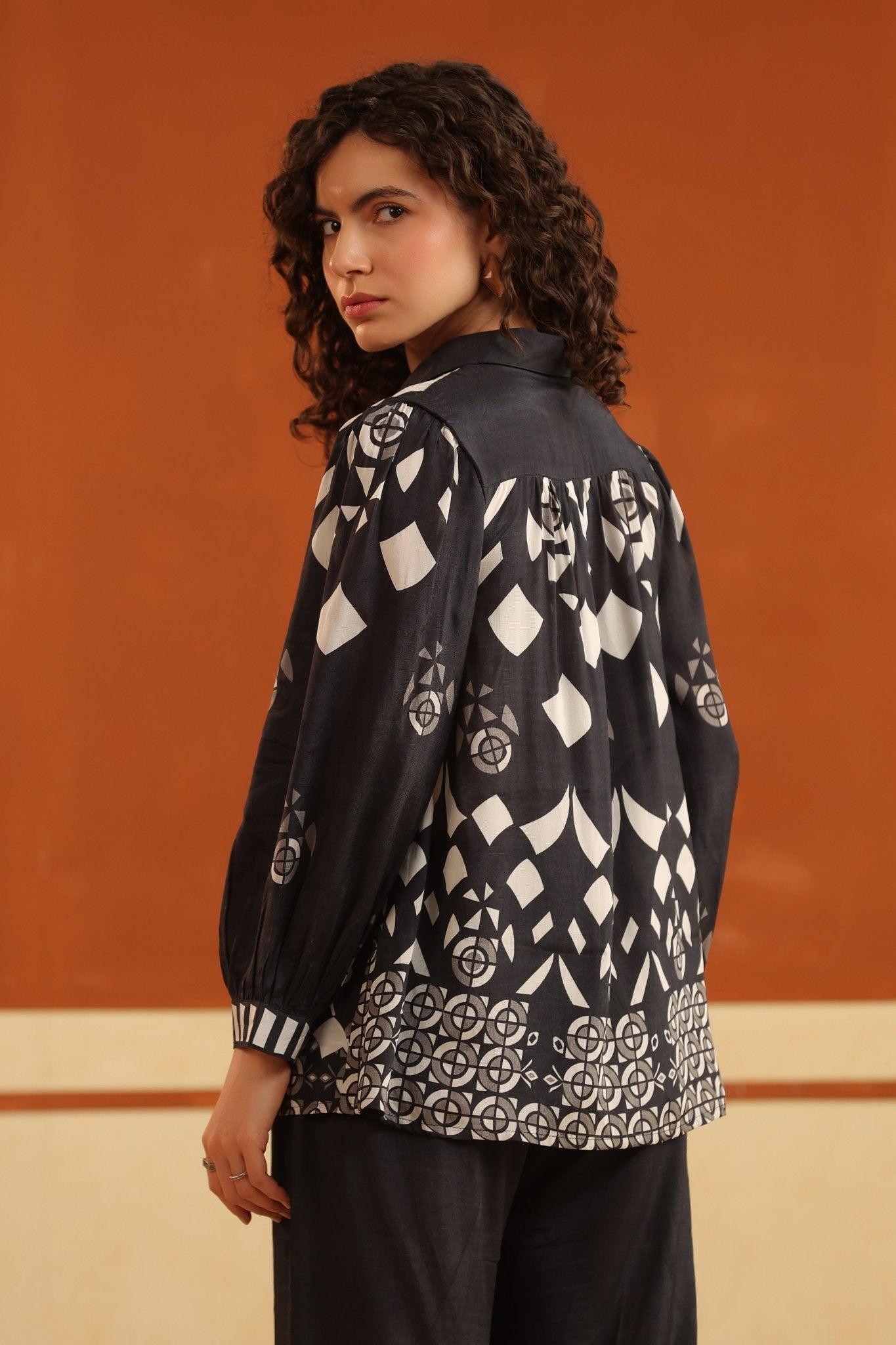 Black Printed Viscose Santoon Shirt & Pant Co - Ord Set for Women - Nyaro