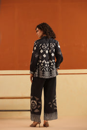 Black Printed Viscose Santoon Shirt & Pant Co - Ord Set for Women - Nyaro