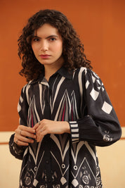 Black Printed Viscose Santoon Shirt & Pant Co - Ord Set for Women - Nyaro