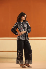 Black Printed Viscose Santoon Shirt & Pant Co - Ord Set for Women - Nyaro