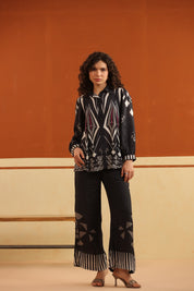 Black Printed Viscose Santoon Shirt & Pant Co - Ord Set for Women - Nyaro