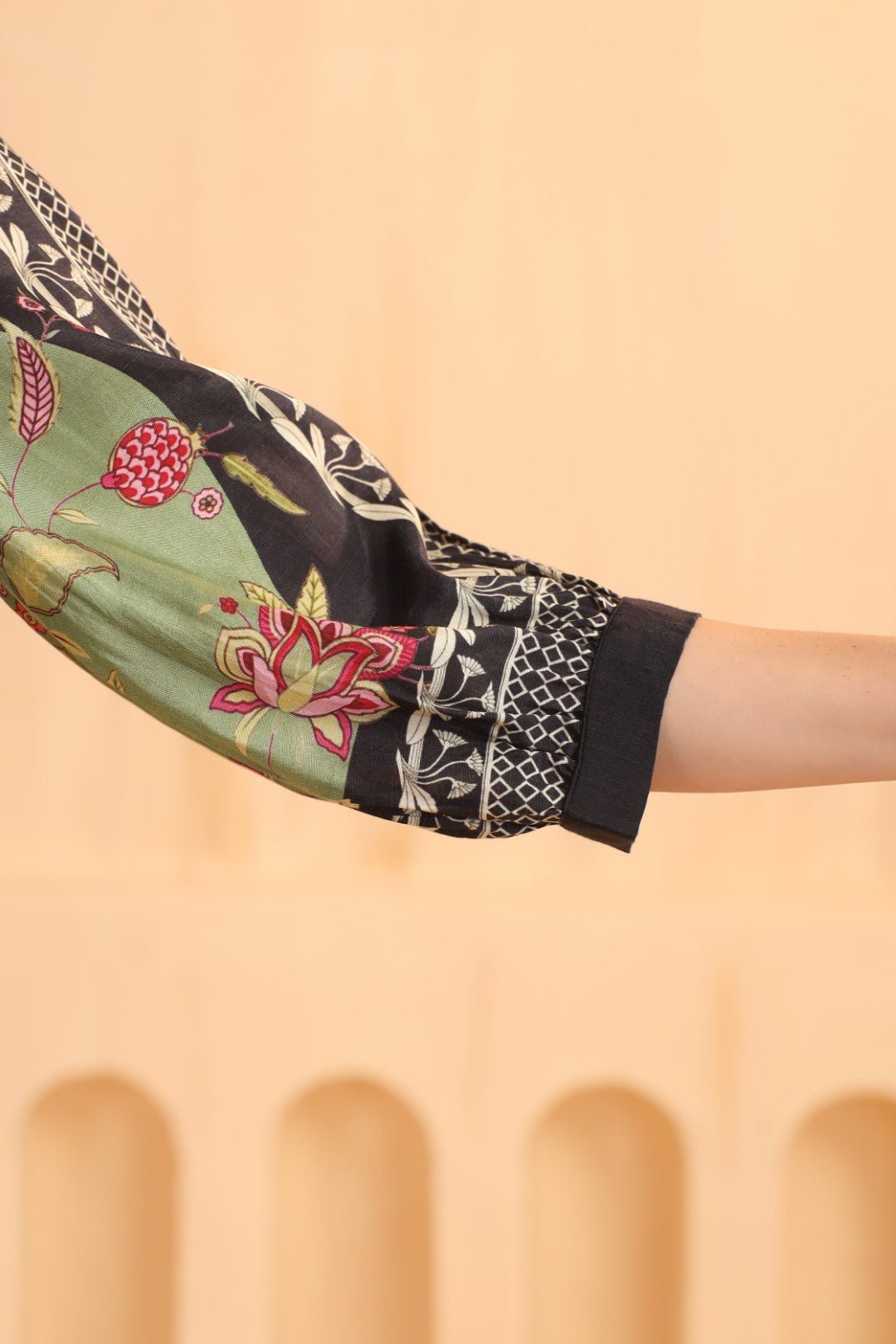 Green & Black Floral Printed Viscose Santoon Jacket Style Co - Ord Set for Women - Nyaro