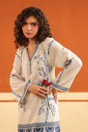 Ivory Blue Floral Printed Viscose Shirt Pant Co - Ord Set for Women - Nyaro