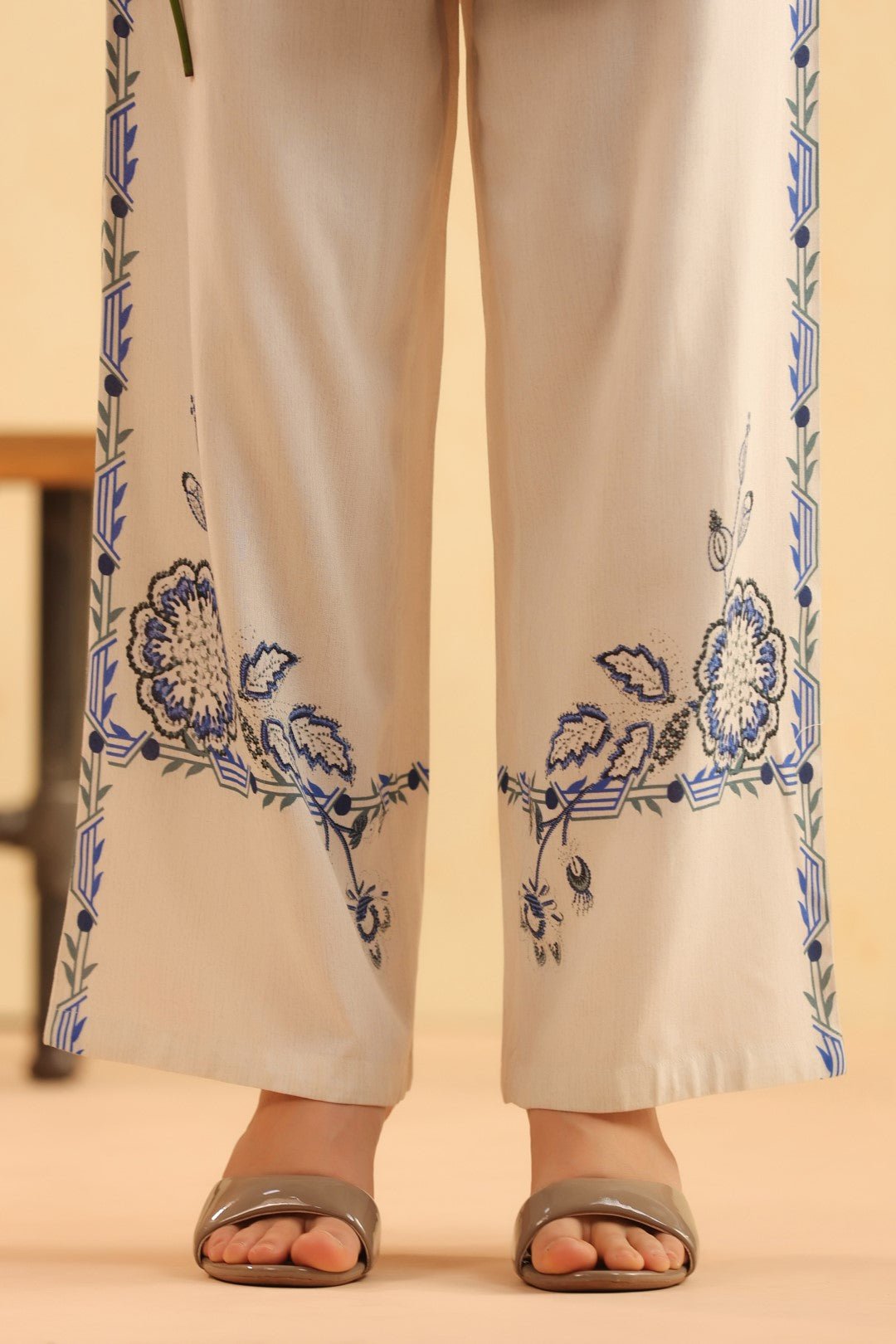 Ivory Blue Floral Printed Viscose Shirt Pant Co - Ord Set for Women - Nyaro