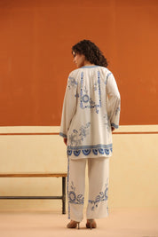 Ivory Blue Floral Printed Viscose Shirt Pant Co - Ord Set for Women - Nyaro