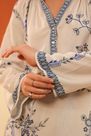 Ivory Blue Floral Printed Viscose Shirt Pant Co - Ord Set for Women - Nyaro