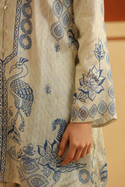Ivory & Blue Printed Viscose Santoon Kurti & Pant Set for Women - Nyaro