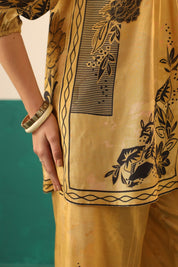 Mustard Printed Viscose Santoon Shirt & Pant Co - Ord Set for Women - Nyaro