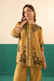 Mustard Printed Viscose Santoon Shirt & Pant Co - Ord Set for Women - Nyaro