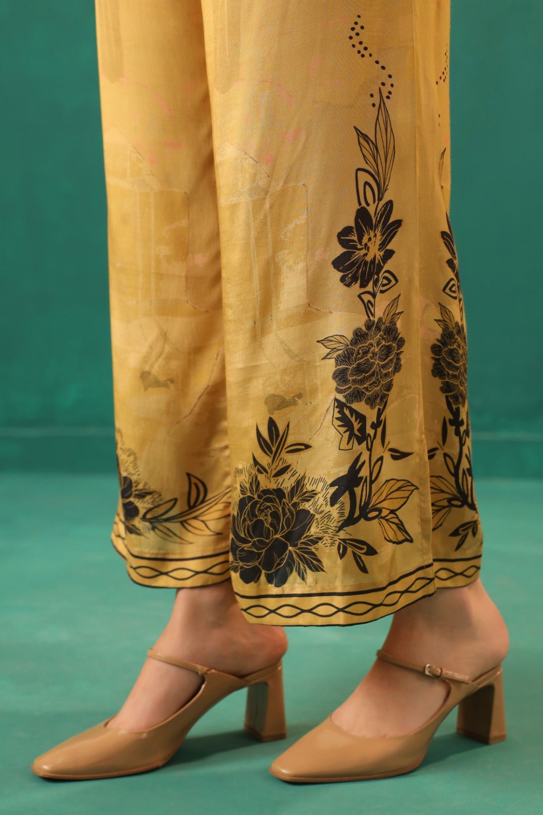 Mustard Printed Viscose Santoon Shirt & Pant Co - Ord Set for Women - Nyaro