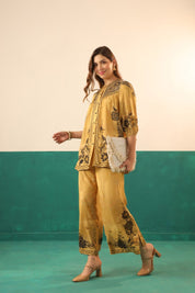 Mustard Printed Viscose Santoon Shirt & Pant Co - Ord Set for Women - Nyaro