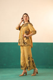 Mustard Printed Viscose Santoon Shirt & Pant Co - Ord Set for Women - Nyaro