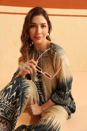 Nyaro Beige & Navy Printed Viscose Co - Ord Set for Women - Nyaro