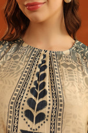 Nyaro Beige & Navy Printed Viscose Co - Ord Set for Women - Nyaro