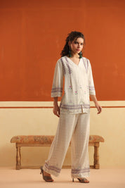 Nyaro Ivory Floral Printed Viscose Co - Ord Set for Women - Nyaro