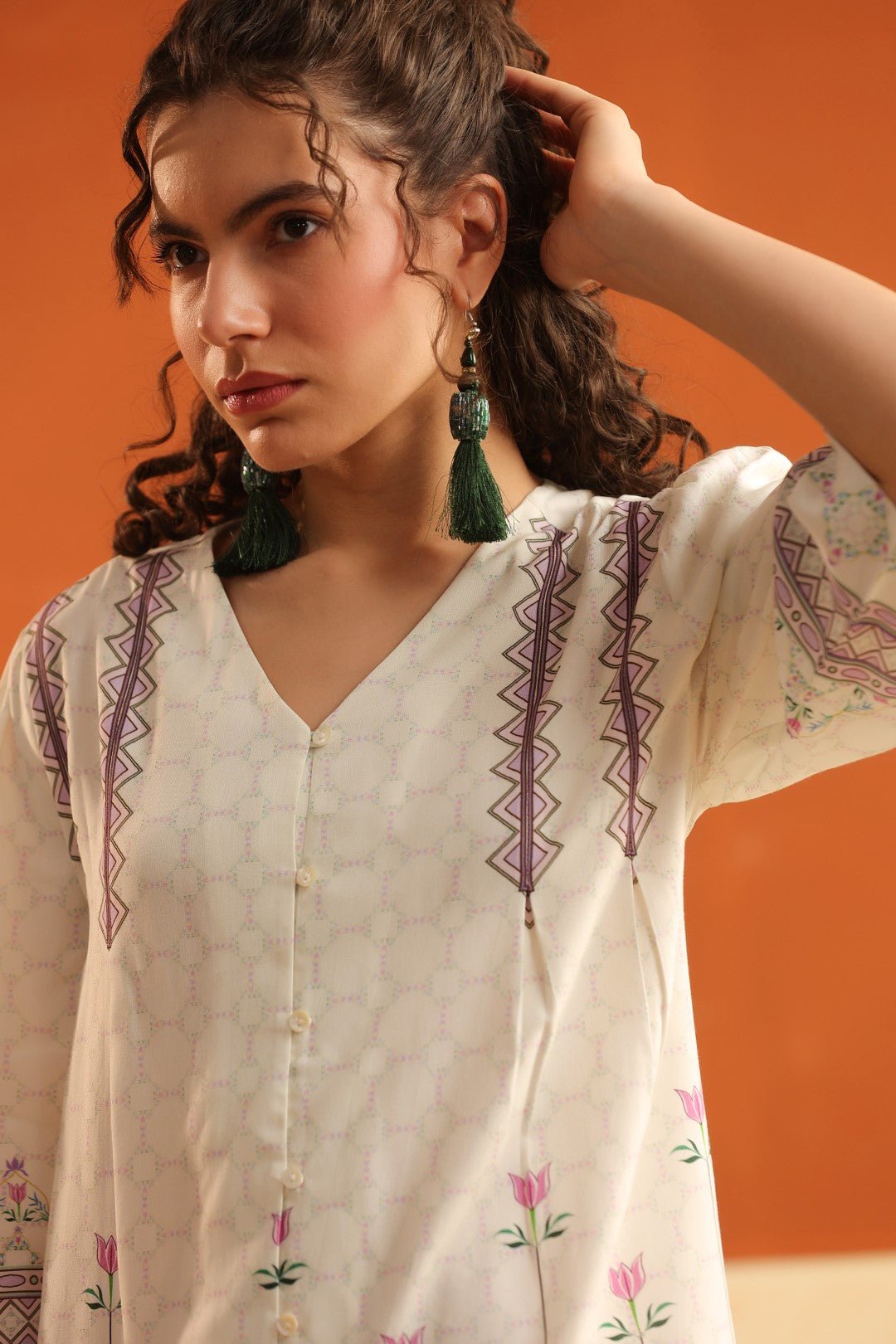 Nyaro Ivory Floral Printed Viscose Co - Ord Set for Women - Nyaro