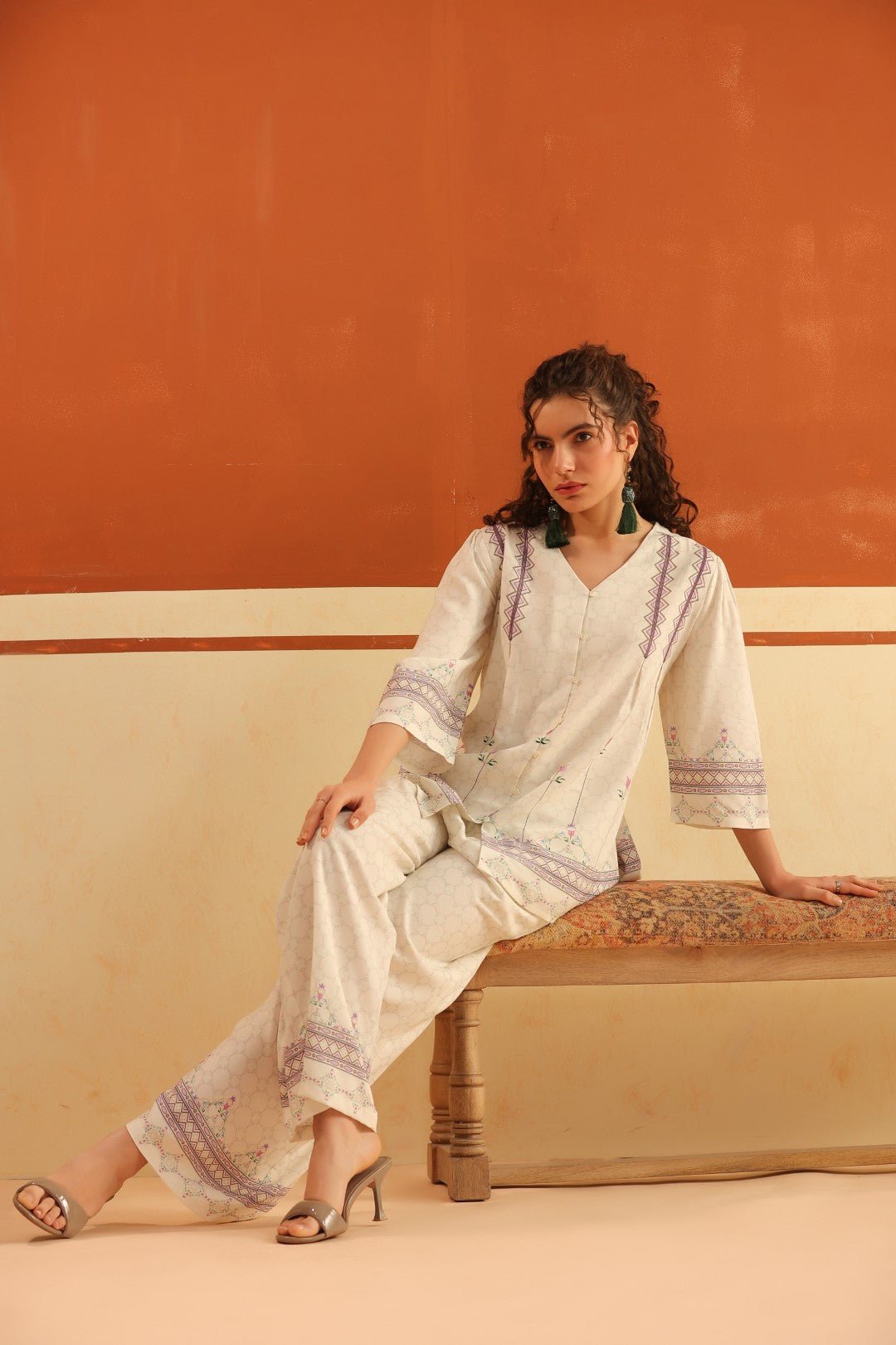 Nyaro Ivory Floral Printed Viscose Co - Ord Set for Women - Nyaro