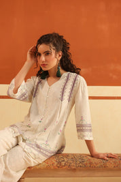 Nyaro Ivory Floral Printed Viscose Co - Ord Set for Women - Nyaro