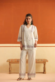 Nyaro Ivory Floral Printed Viscose Co - Ord Set for Women - Nyaro