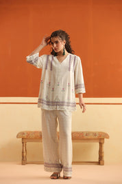 Nyaro Ivory Floral Printed Viscose Co - Ord Set for Women - Nyaro