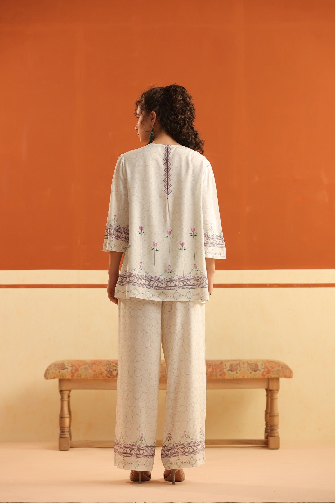 Nyaro Ivory Floral Printed Viscose Co - Ord Set for Women - Nyaro