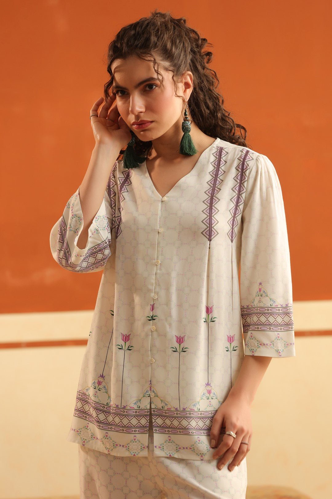 Nyaro Ivory Floral Printed Viscose Co - Ord Set for Women - Nyaro