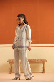 Nyaro Ivory Floral Printed Viscose Co - Ord Set for Women - Nyaro