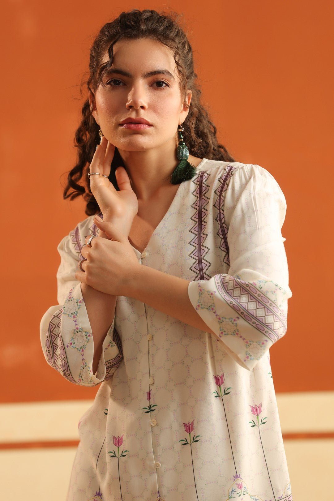 Nyaro Ivory Floral Printed Viscose Co - Ord Set for Women - Nyaro