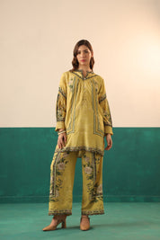 Nyaro Mustard Floral Printed Viscose Co - Ord Set for Women - Nyaro