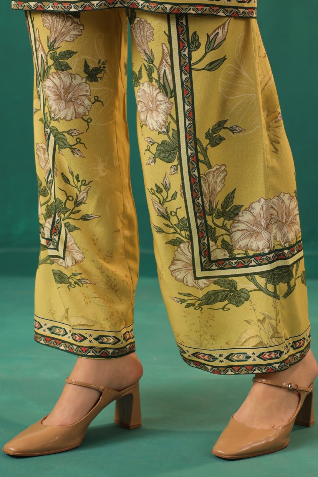 Nyaro Mustard Floral Printed Viscose Co - Ord Set for Women - Nyaro