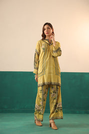 Nyaro Mustard Floral Printed Viscose Co - Ord Set for Women - Nyaro