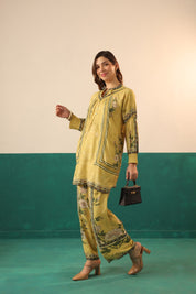 Nyaro Mustard Floral Printed Viscose Co - Ord Set for Women - Nyaro