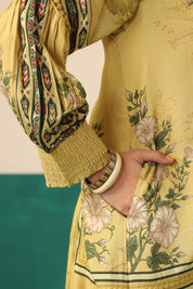 Nyaro Mustard Floral Printed Viscose Co - Ord Set for Women - Nyaro